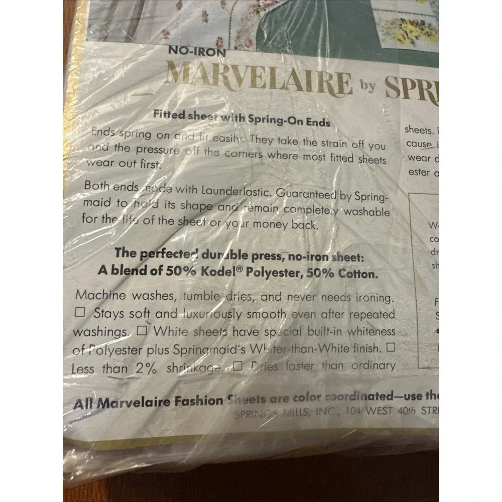 Vintage Springmaid Marvelaire Double Flat‎ Sheet Yellow Roses NIP